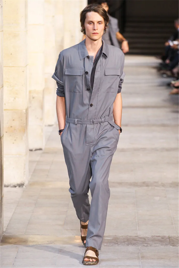new men's casual spring and summer jumpsuit overalls male slim one piece trousers plus size Stage singer costumes clothing