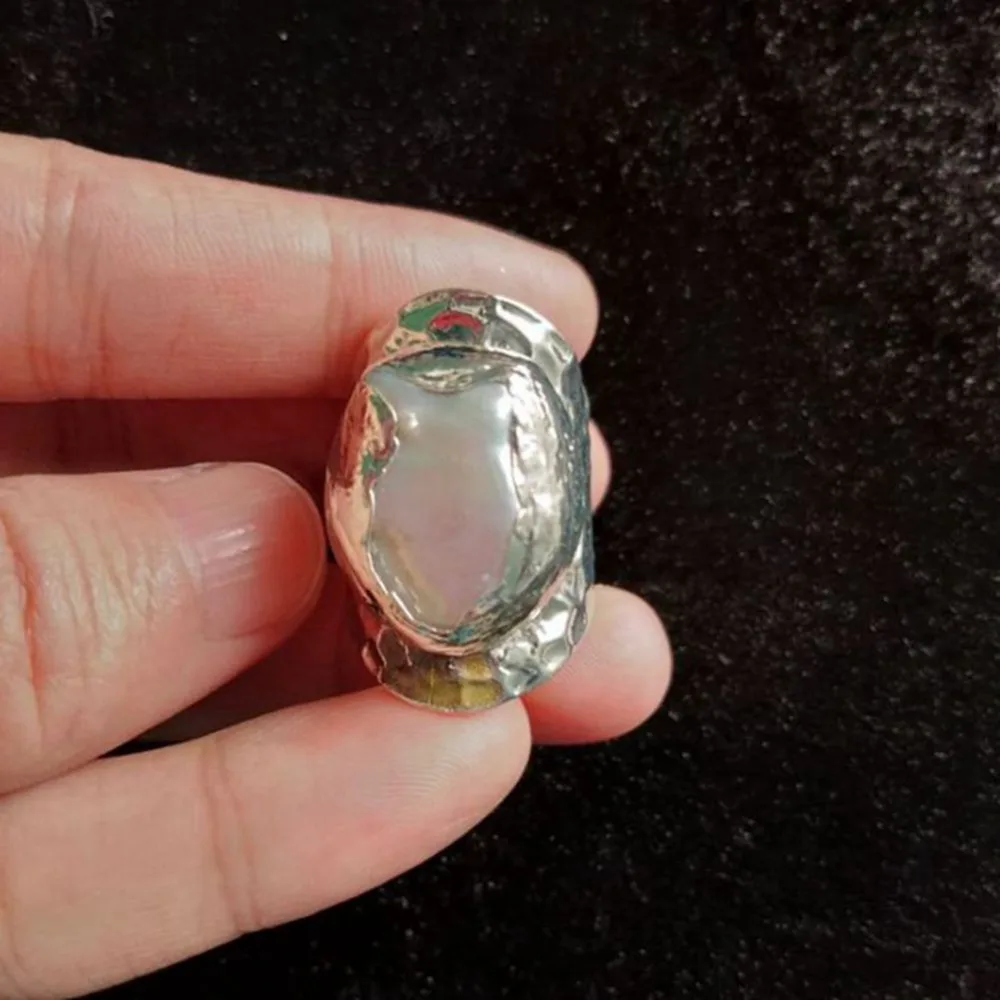 

Gold Silver Black Open Metal Rings with Nature Pearl Fashion Unisex Ring Men Jewelry Anillos Mujer Women Rings Bijoux Femme