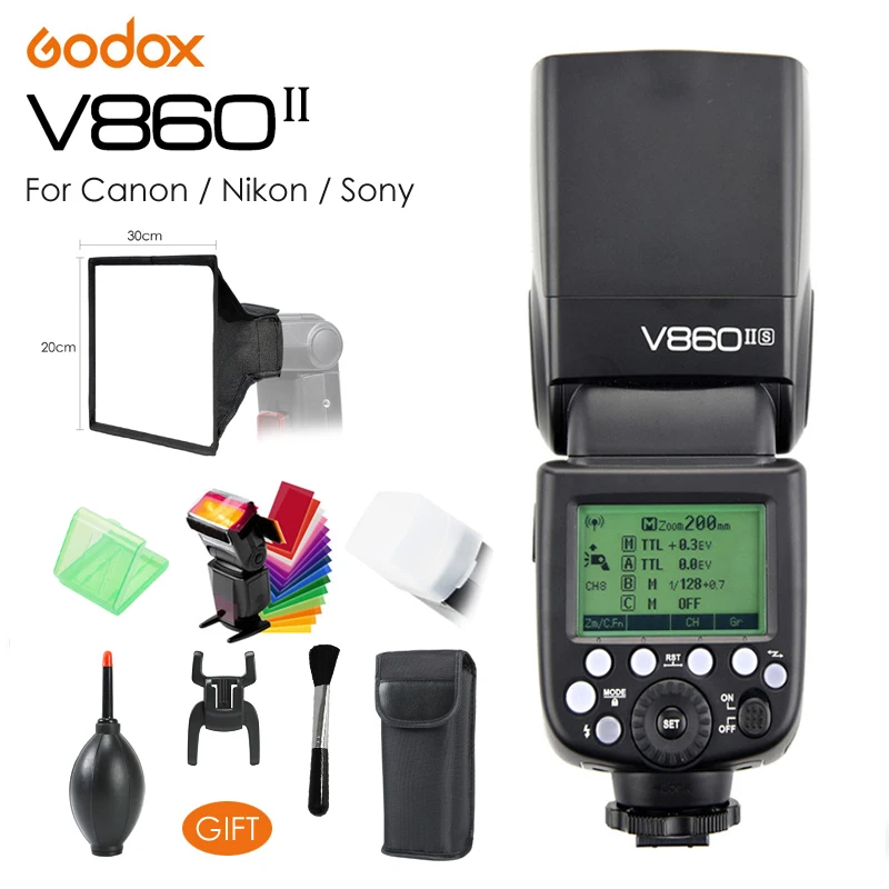 Godox Ving V860II V860IIC / V860IIN V860IIS TTL HSS 1/8000 Вт/литий-ионная батарея Speedlite Flash для Canon Nikon Sony DSLR +