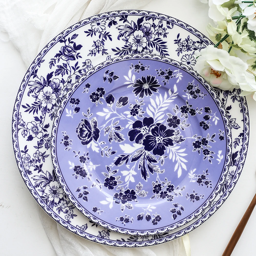 

Blue and White Cutlery Chinese and Western Cuisine Flat Plate Western Steak Plate Fruit Dim sum Plate Bone Porcelain Creative