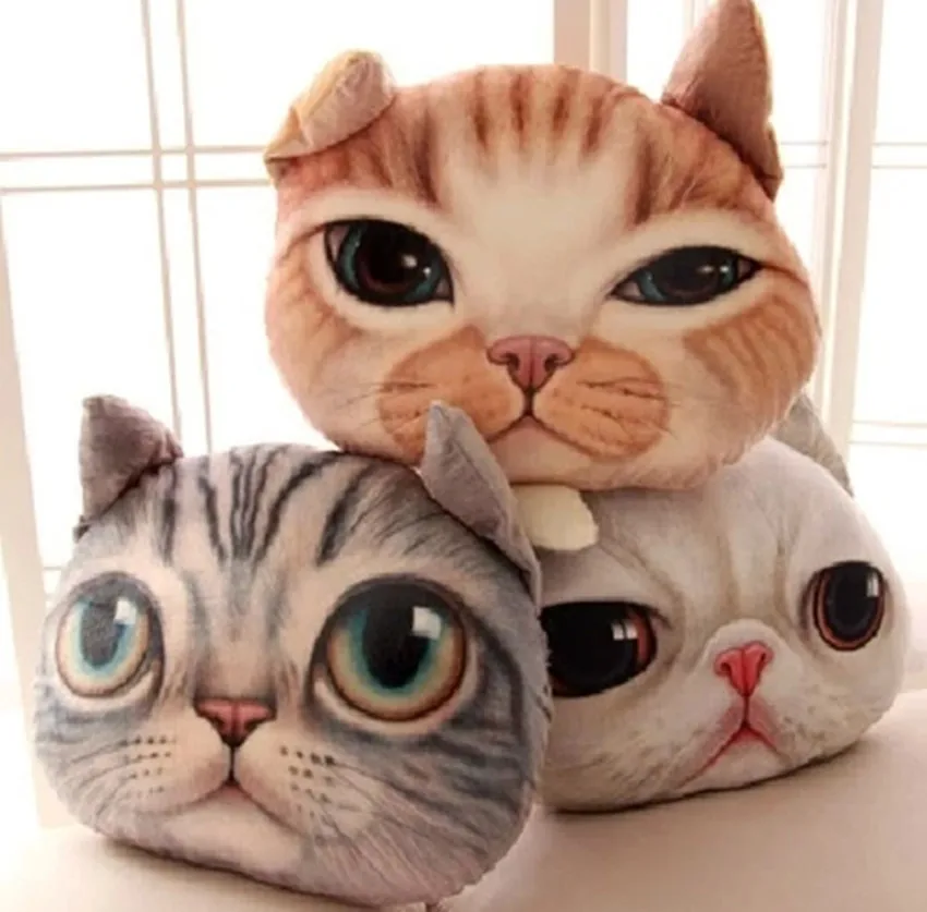 Free shipping cartoon realistic cat head animal doll hold pillow car cushion for leaning on at ...