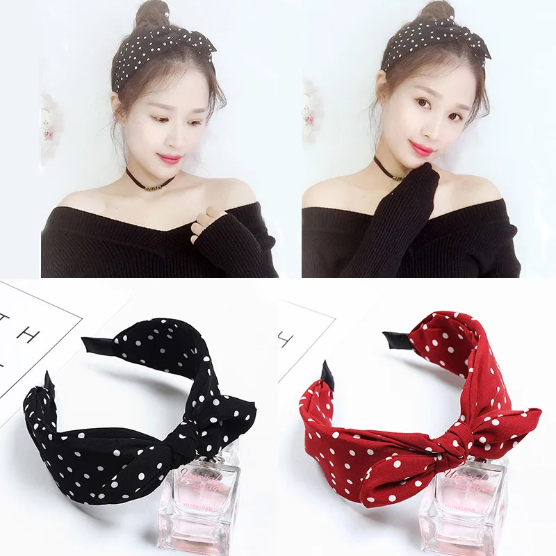 

New Korean Headwear Women Hairband Bows Rabbit Ear Headbands Sweet Dot Leopard Print Hair Hoop Turban Bowknot Hair Accessories