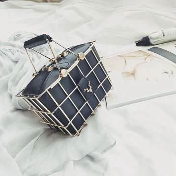 

JHD-Fashion Designer Women Handbags New High-Quality PU Leather Women Bag Iron Basket Square Bag Chain Shoulder Messenger Bag