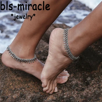 Bls-miracle Bohemia Summer Foot Metal Vintage Silver Plated Tassel Geometry Anklet Gift For Women Beach Jewelry 2017 New A-50