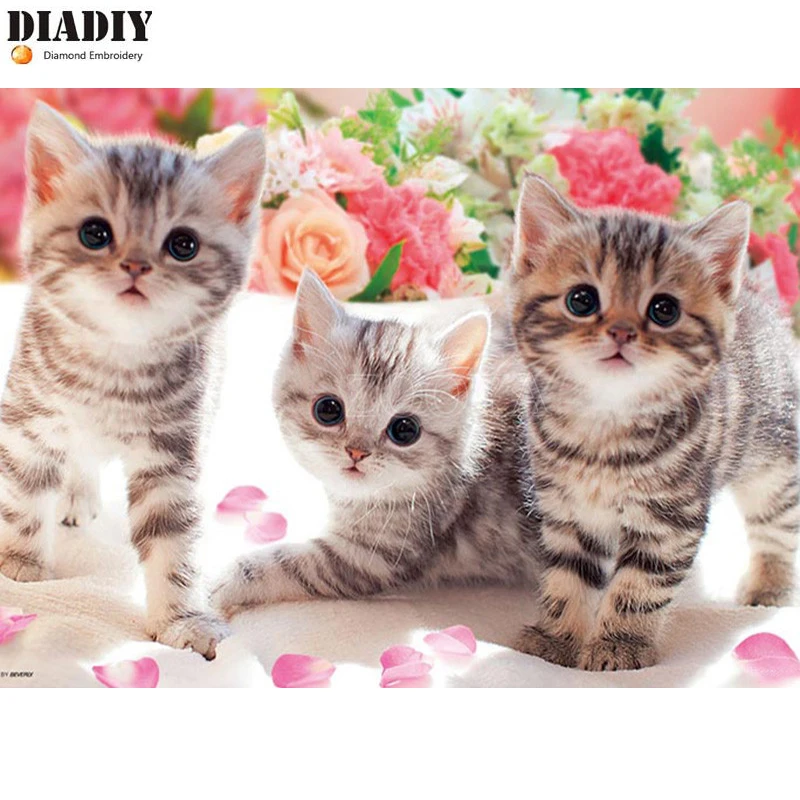 DIADIY Full square/Round drill Diamond embroidery Cute little cats Animal 5D DIY diamond Painting Cross Stitch Rhinestone Mosaic | Дом и сад