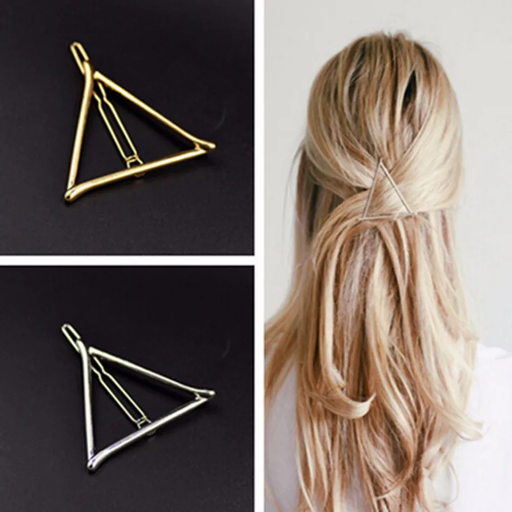 1 hairpin women's gold silver plated metal triangle hair clip jewelry