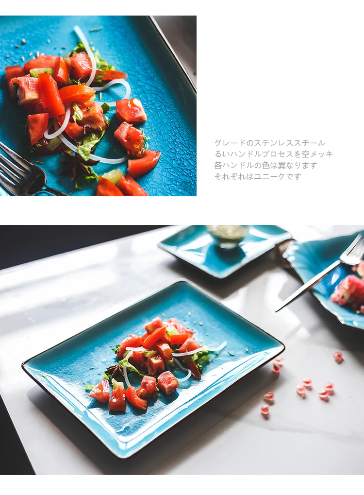 KINGLANG японская ледяная глазурь синяя посуда Квадратная тарелка Западная еда Бытовая тарелка десерт закуски плоская тарелка