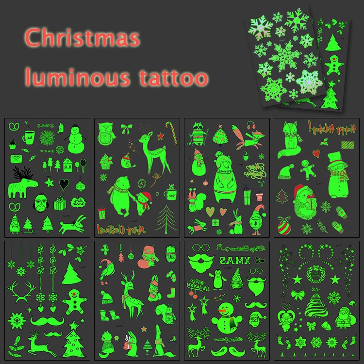 Рождественские светящиеся временные татуировки наклейки игрушки для детей сверкающий в темноте водостойкие татуировки украшения детский подарок