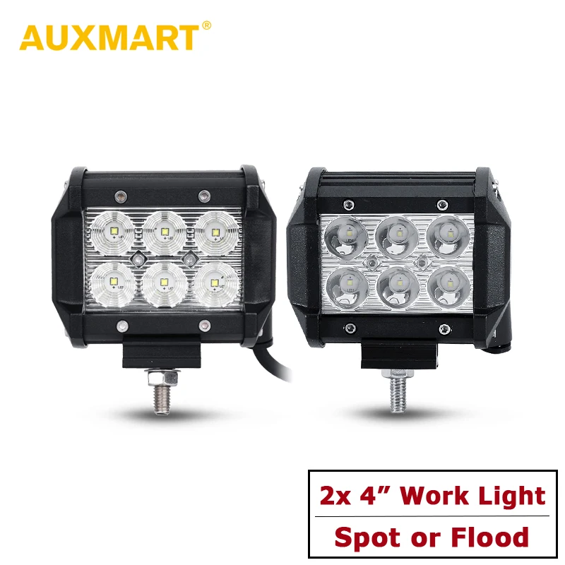 Auxmart 2pcs Lot 4 18W Spot Flood Reflective Cup LED Work Light Offroad Tractor Truck 4x4