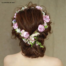 Gelin tac aksesuarlar стильный ручной венчик-тканый ротанг венок Красивая шляпка Mariage дешевые свадебное украшение на голову