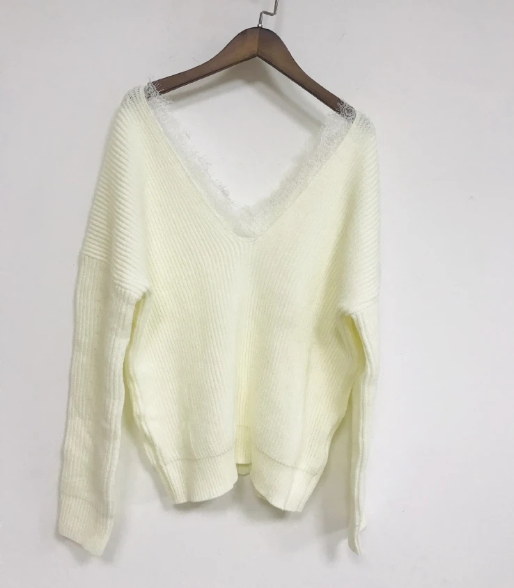 

2019 women pullovers lace v-neck sweaters wh190104
