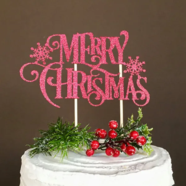 Creative Christmas Cake Flag Merry Christmas With Snow Cake Topper For Xmas Home Party Cake Baking Decor