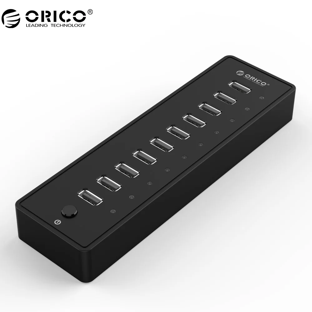 

ORICO P10-U2 10 Port USB 2.0 HUB EU/UK/US/AU Plug Practical ABS For Laptop/Desktop with 3.3Ft / 1M USB2.0 Cable - Black