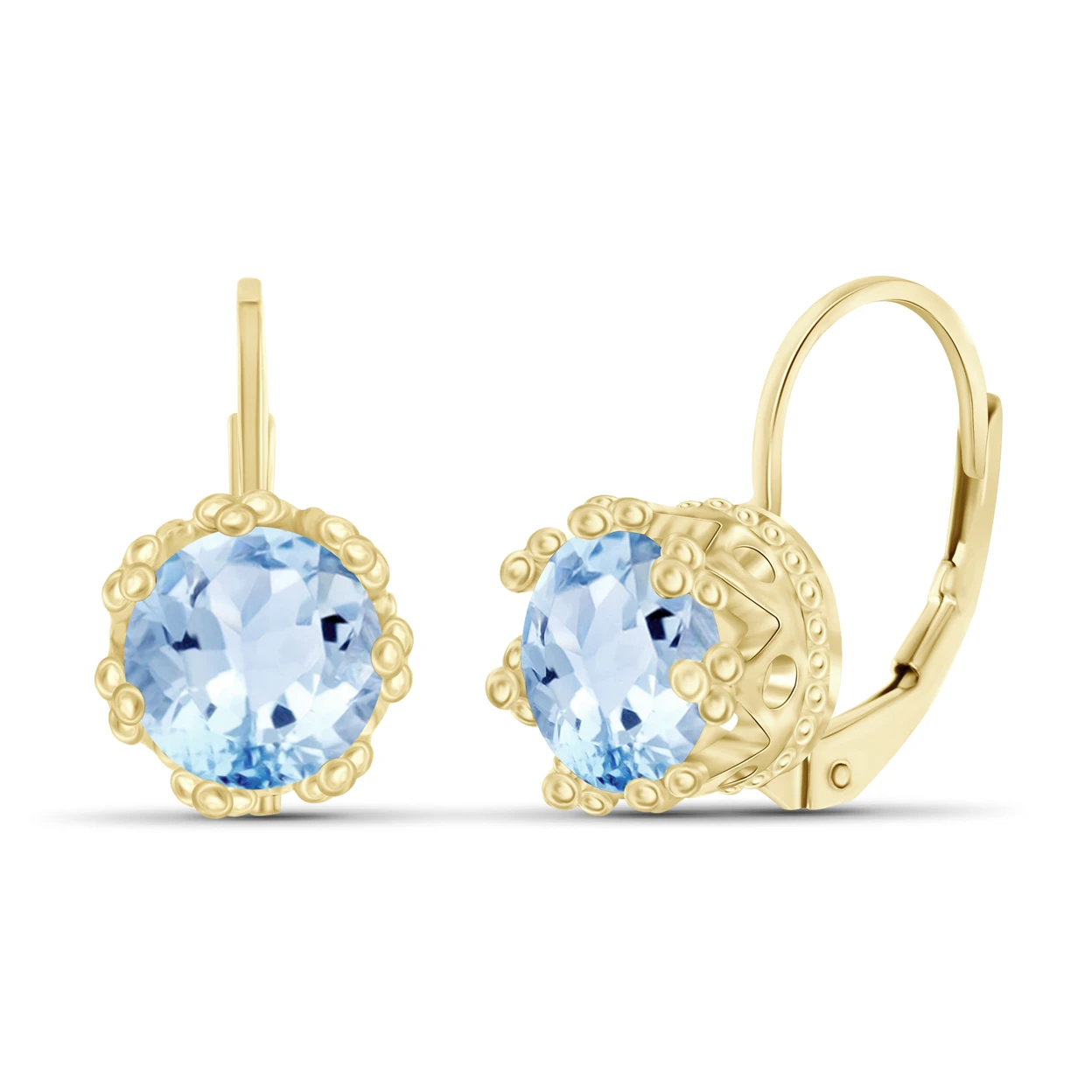 JewelonFire 3 1/5 Carat T.G.W. Sky Blue Topaz 14kt Gold Over Silver Crown Earrings