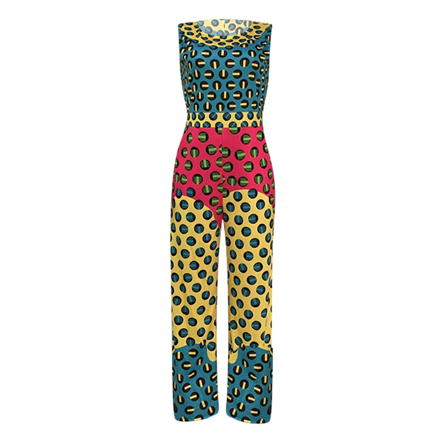 BAIBAZIN New Arrival African Ashion Casual Jumpsuit Hot Sale Positioning Print Vest Jumpsuit Casual Fashion Wide Leg Pants
