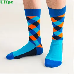 3 пар/лот мужские брендовые градиентом Happy Socks Цвет модные Стиль Хлопок Свадебные носок Для мужчин колено высокие Бизнес носки человек