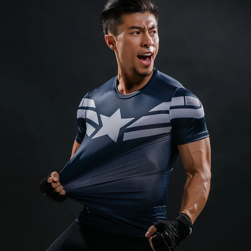 

New Comic Superhero Compression Shirt Captain America Iron man Fit Tight Bodybuilding T Shirt