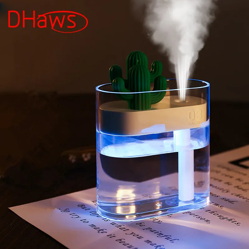 

DHaws 160ML Ultrasonic Air Humidifier Clear Cactus Color Light USB Essential Oil Diffuser Car Purifier Aroma Diffusor Anion Mist
