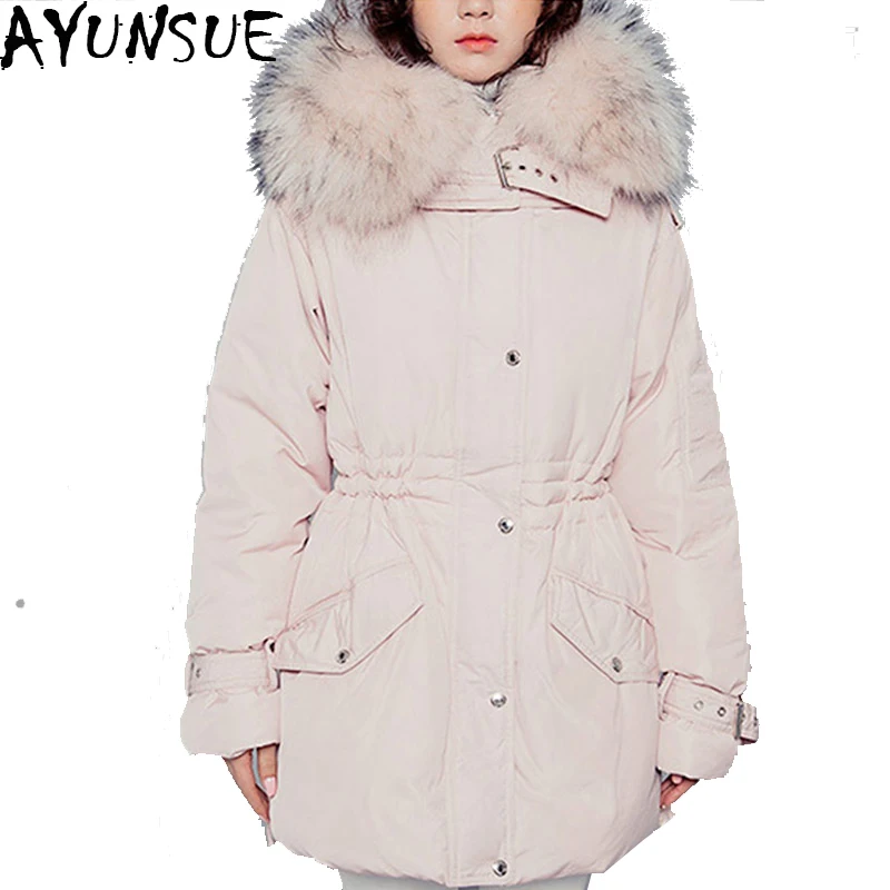 Longue 2018 Coréen Bas Plus Épais Blue Veste Vers Lx261 Canard Col D'hiver Faux Manteau Le De Chaud Nouvelle Parka Ayunsue Blanc La 90 pink Femmes Taille Fourrure Mince ZqXww