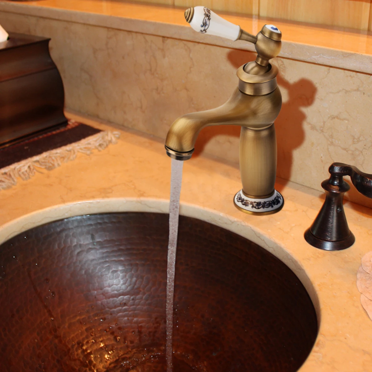 Antique Bronze Faucet Hot & Cold Mixer Tap with Ceramic Handle Bathroom Kitchen Basin Hardware Accessory