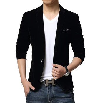

Mens slim fit blazer velvet male suit jacket 2018 spring and autumn red black blue notch lapel casual coat Blaser drop shipping