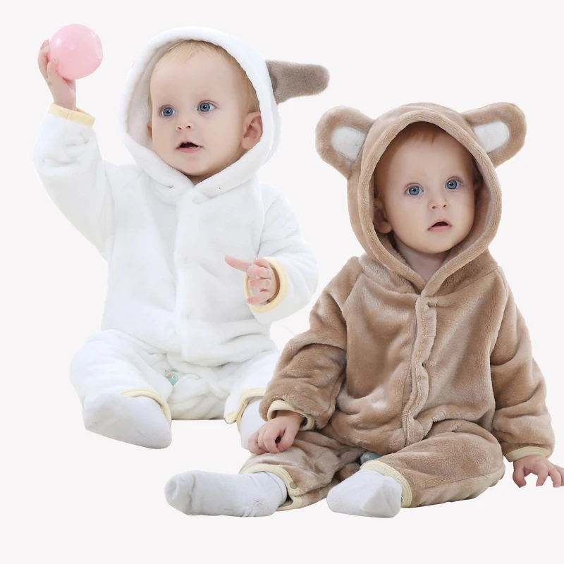 

Cute Bear Animal Style Flannel Baby Rompers Covered Button 3 Colors Spring Autumn Infant Romper Baby Boys Girls Clothes