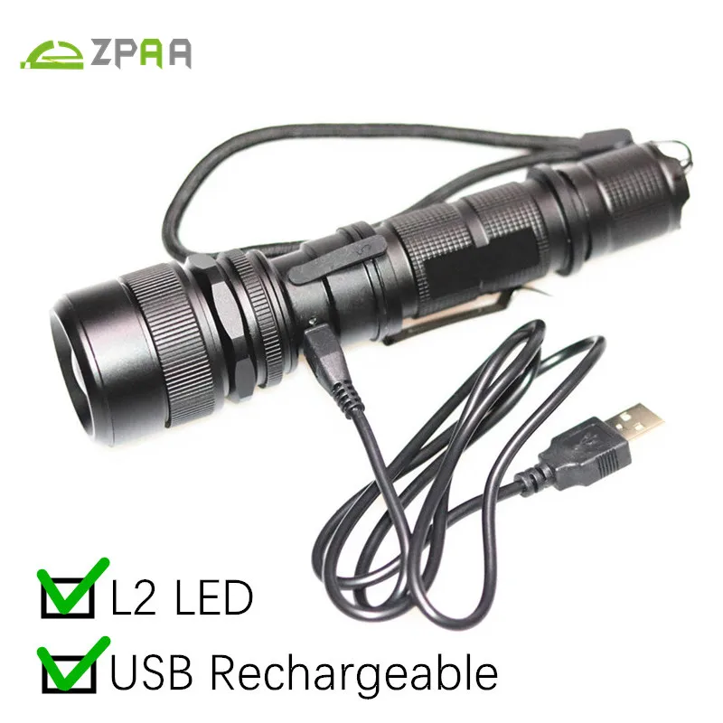 

ZPAA Powerful LED Tactical Flashlight 18650 XM-L2 5000lm High Power Zoomable USB Rechargeable Battery Camping Light Torch Lamp