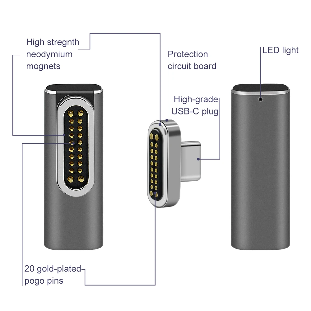 20 контактов магнитный USB C адаптер, поддержка Vedio 4 K, 100 Вт Быстрая зарядка для Pixelbook/Matebook