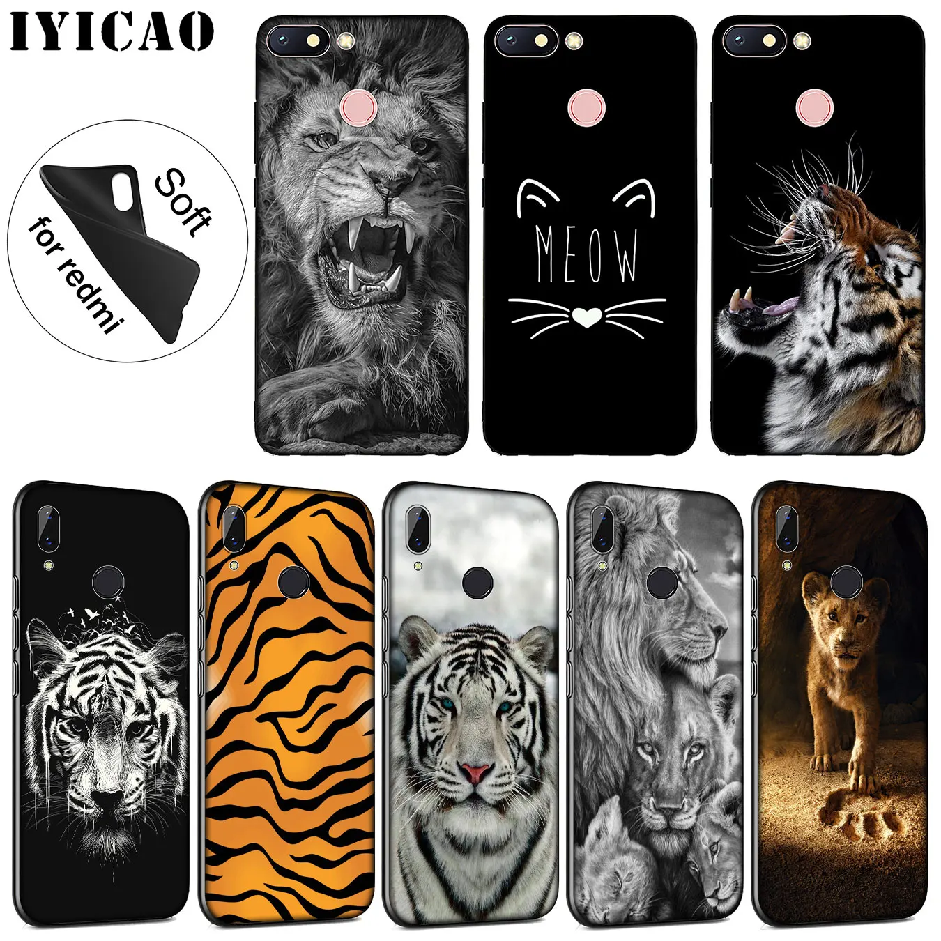 Мягкий силиконовый чехол для телефона IYICAO Tiger The Lion King Xiaomi Redmi K20 8A 7A 6A 5A S2 4X 4A GO Note 8 7 5
