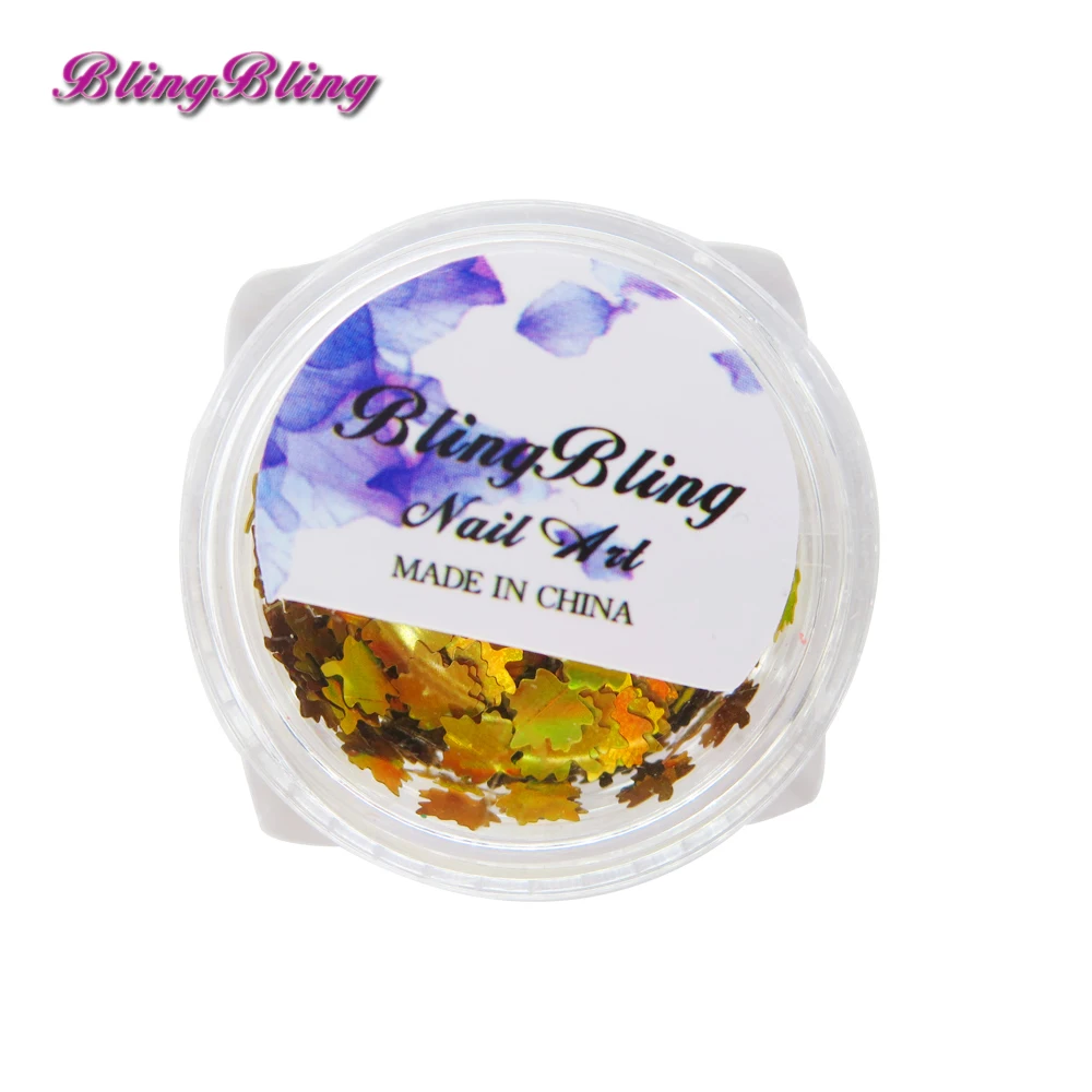 BlingBling новый осенний блеск для ногтей Золотой лак Кленовые Листья Форма