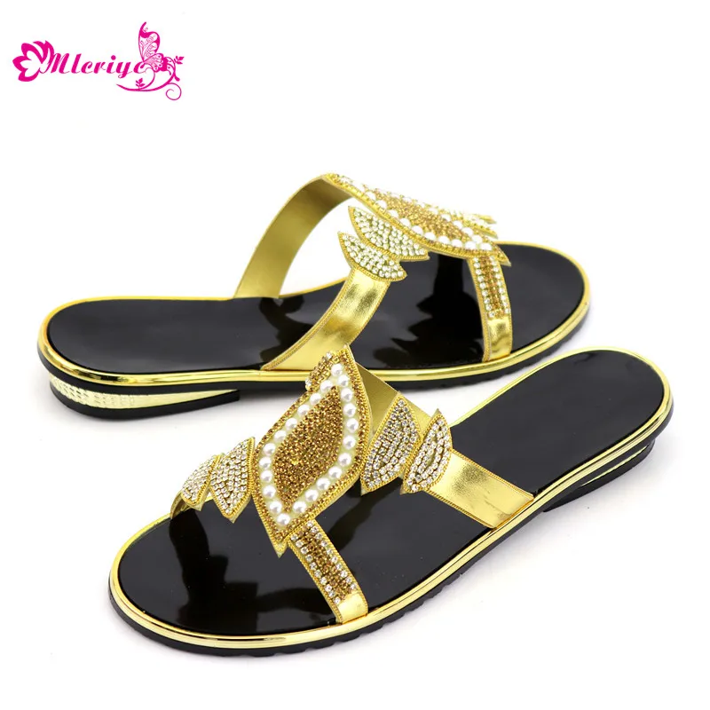 

Latest Design Summer Shoes Women Nigerian Women Party Shoes Decorated with Rhinestone Fashion Sandalias Rasteiras Femininas 2018