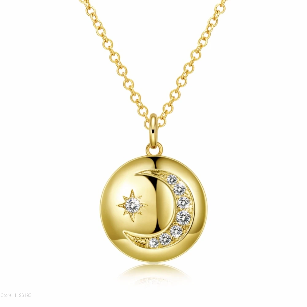 

INALIS Brand Muslim Crescent Pendant Necklace Gold Color Cubic Zirconia CZ Islam Moon Star Necklace Jewelry Women Gift
