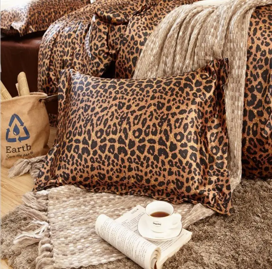 

Sexy Leopard Print imitated silk Pillow Cover 48x74 Rectangle Bedding Pillow Case Solid Color Satin Home Decorative Pillowcase