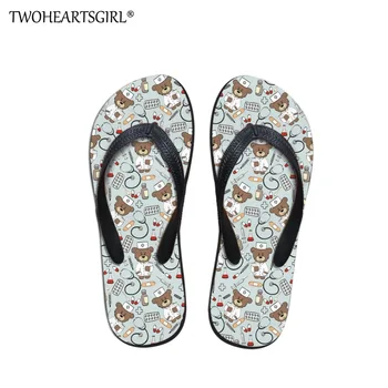 

Twoheartsgirl Cute Nurse Bear Pattern Men Fashion Flip Flop Brand Design Men's Beach Slipper for Outside Boys Soft Flats Shoes