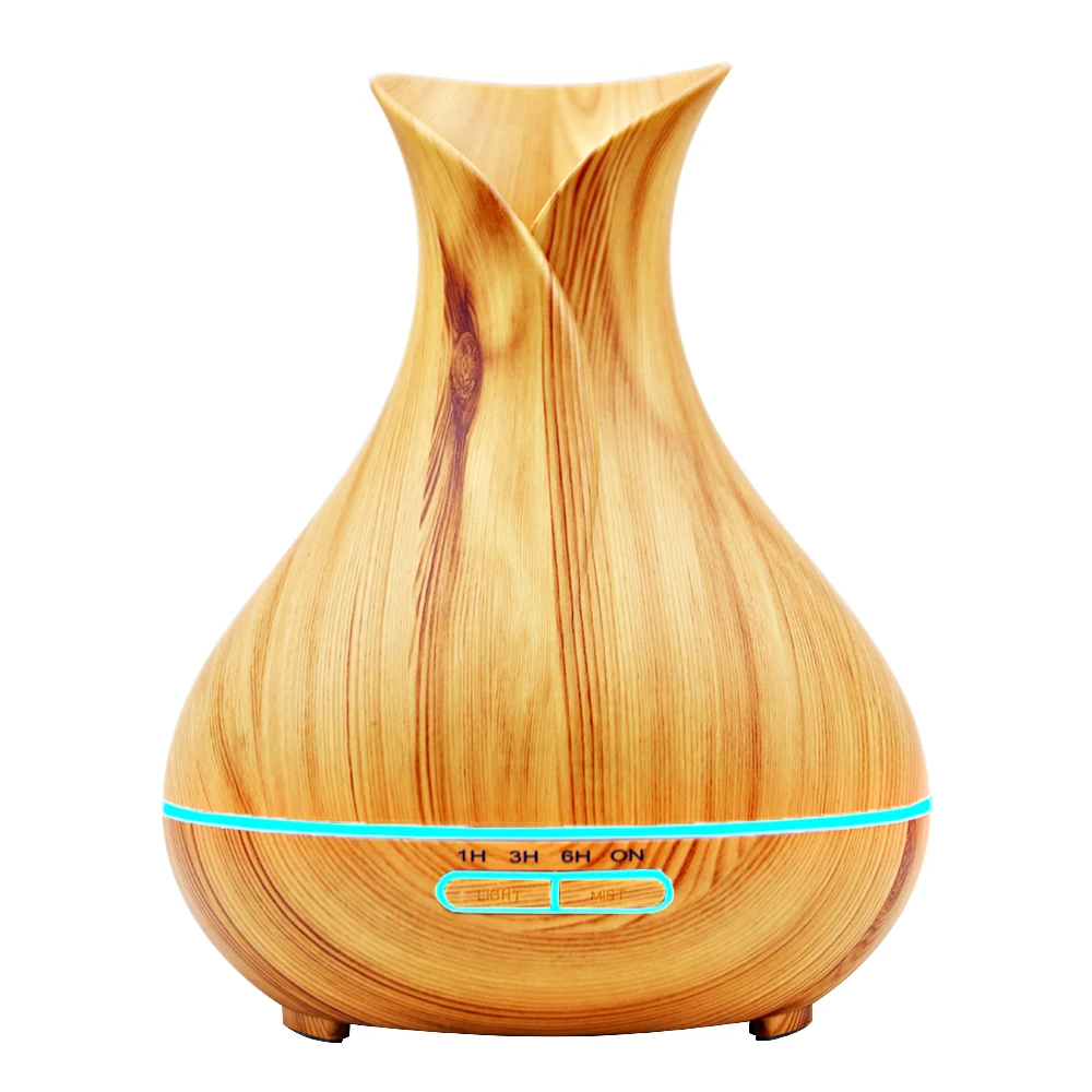 400ml Aroma Essential Oil Diffuser Ultrasonic Air Aroma Humidifier with Wood Grain 7 Color Changing LED Lights for Office Home