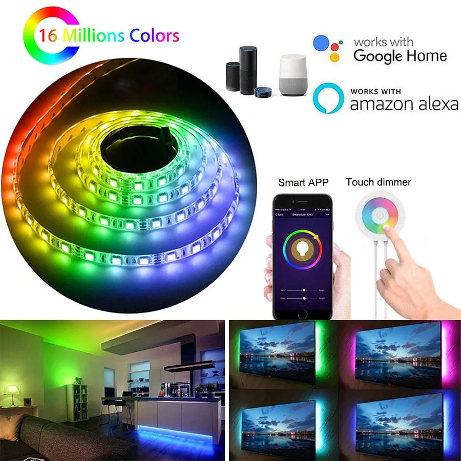 2 5M 5050 RGB WIFI LED Strip Light Smart Flexible Tape Lamp APP Google