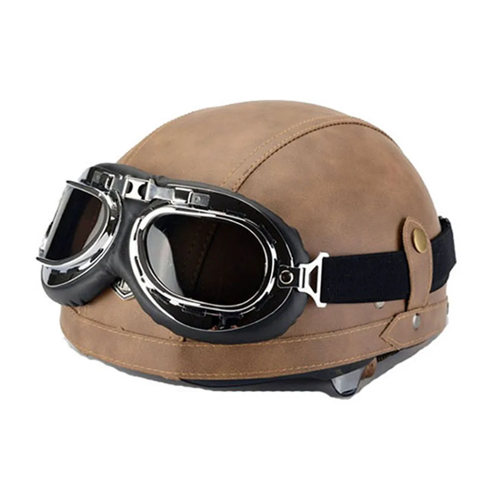 

Half Motorcycle Helmets Outdoor Sport Man And Woman Black Motorcycle Racing Helmet And Motocross Goggles Scooter Crash Helmet