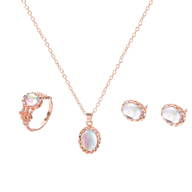 Классический цвет опал Овальный геометрический набор золотого ожерелья для женщин темперамент Свадебная вечеринка ювелирные изделия подарок