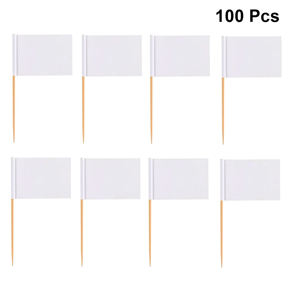 

100pcs Blank Tag Wooden Toothpicks Flag White DIY Cupcake Toppers Toothpick Cake Decorating Topper Food Picks Party Decoration