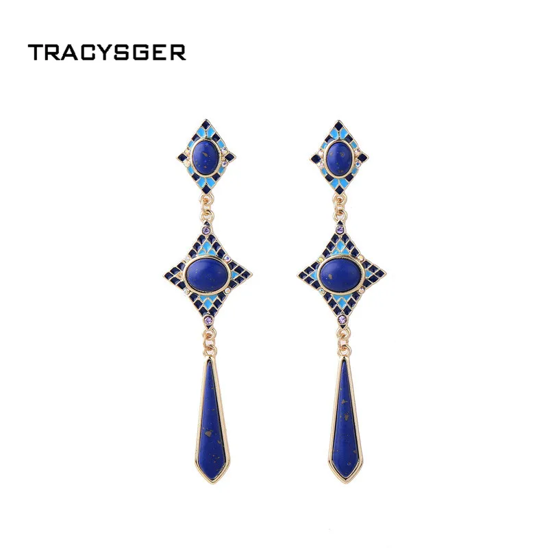 

AB-ed00966c /TRACYSGER/Blue Synthetic Stone Enamel Teardrop Drop Earrings