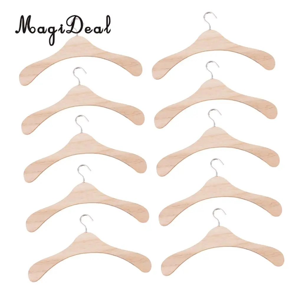 MagiDeal 10 Pieces 15cm Wooden Clothes Hanger Metal Hook for 1/3 BJD SD17 Uncle Dolls Dollhouse Accessories