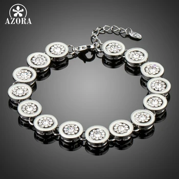 

AZORA Delicate Workmanship Round Loop Full Filled with Tiny Clear Austria Rhinestone White Gold Color Bracelet TS0152