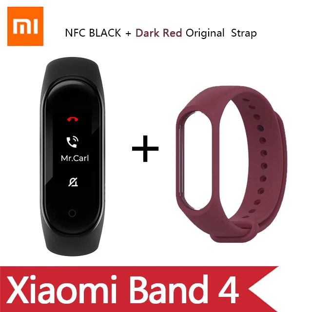 English/Spanish/Russian Xiaomi Mi Band 4 Music Smart Miband 4 Bracelet Heart Rate Fitness 135mAh Color screen Bluetooth 5.0 - Цвет: NFC add Red strap