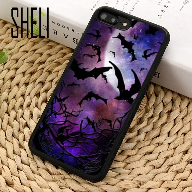 SHELI Vampire Bats Full Moon Halloween Phone Case Cover For iPhone 5 6s 7 8 plus 11 pro X XR XS max Samsung S7 edge S9 S10 |