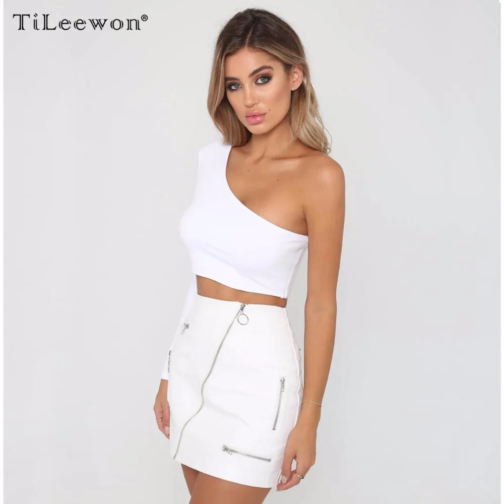 Summer Tops For Women 2018 Sexy One Shoulder Short T Shirt Dress Casual Beach Party New Fashion Long Sleeve Crop Top Plus Size Tops