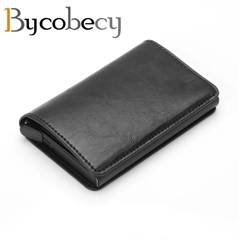 

BYCOBECY Automatic Pop Up Card Case Card Holder for Men Women RFID Aluminium Alloy Credit Card Holder PU Leather Card Wallet