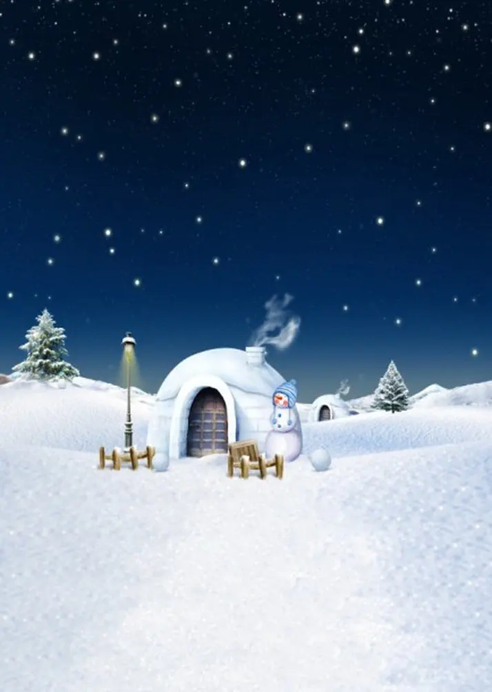 

5x7ft Cartoon Snow Tree House Photography Backdrops Photo Props Studio Background