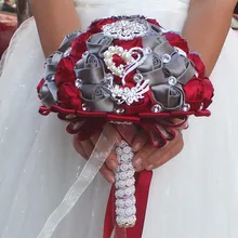 Искусственный красный и серый Свадебный букет s цветок ручной работы горный хрусталь невесты Кристалл Свадебный букет de mariage