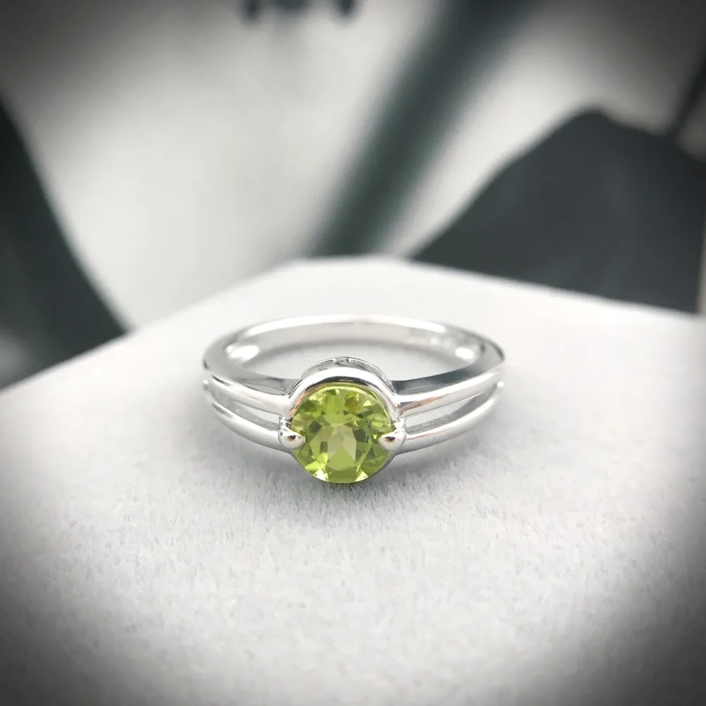 Hutang Stone Jewelry 100% Natural Peridot Gemstone Ring Pure 925 Sterling Silver Simple Fine Fashion Jewelry For Women Girl Gift