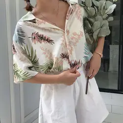 Лето 2019 г. для женщин короткий рукав повседневное Топы корректирующие топ с принтом Блузки для малышек рубашки мальчиков модные свободн